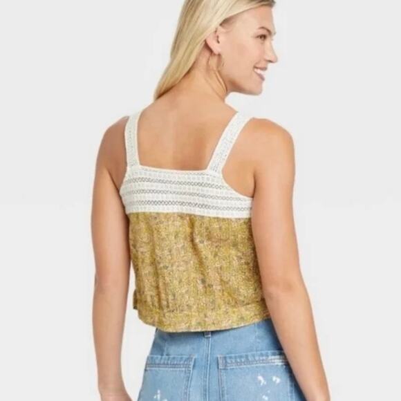 Universal Thread Yellow Floral Crochet Yoke Prairie Camisole NWT - Picture 7 of 9
